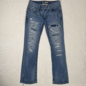 BKE Aiden Bootcut Jeans Womens 28R Distressed Low Rise Stretch Medium Wash Denim